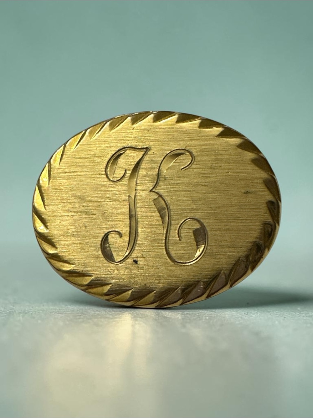 Engraved Monogram 'K' Gold Tone Oval Signet Brooch